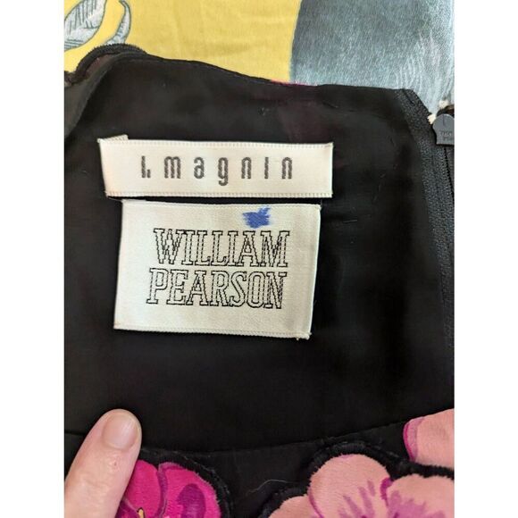 Vintage William Pearson Women’s Medium Silk Floral Dress Gown Black Pink - Picture 6 of 8